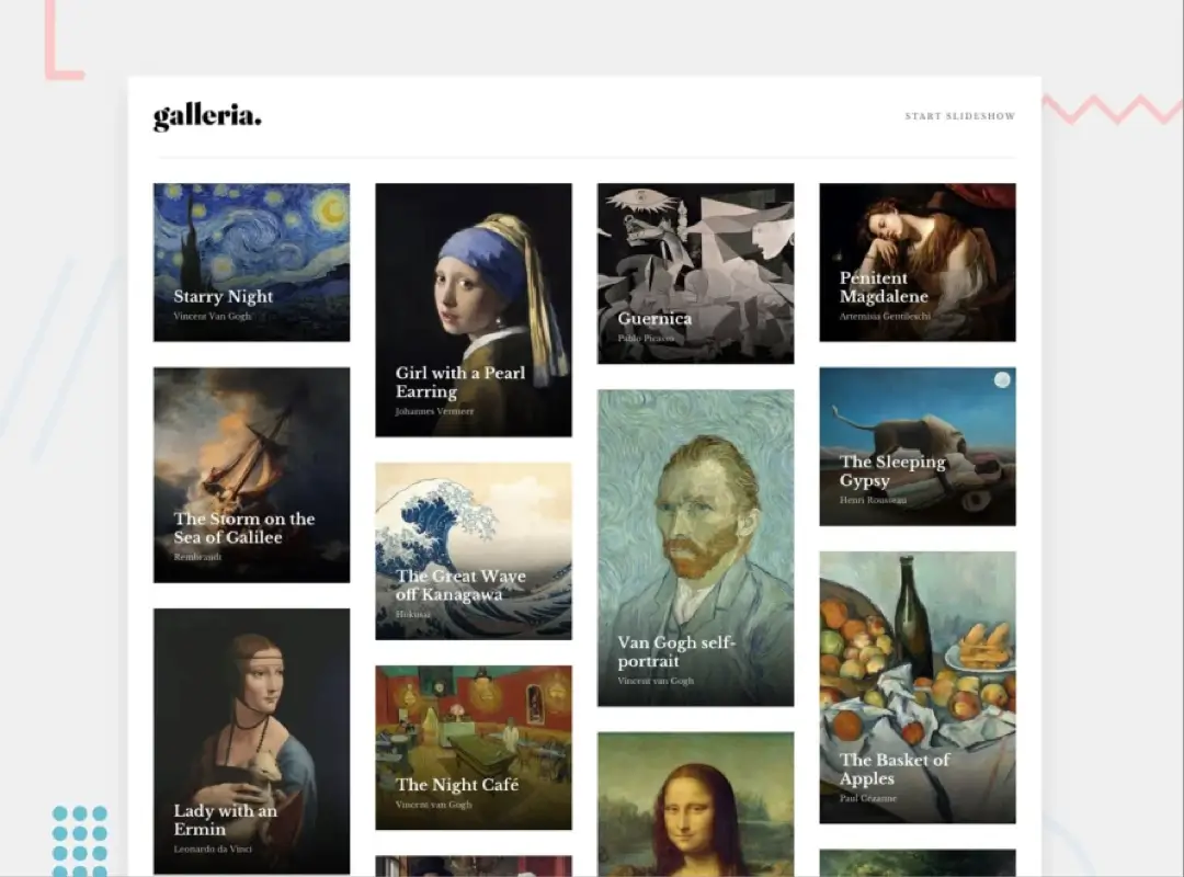 Screenshot of the art gallery project