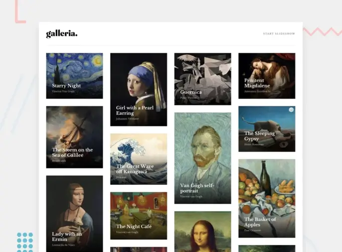 Screenshot of the art gallery project